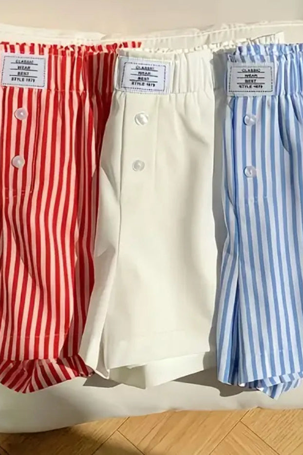 Lounging Boxer Shorts in striped blue, striped red, solid white