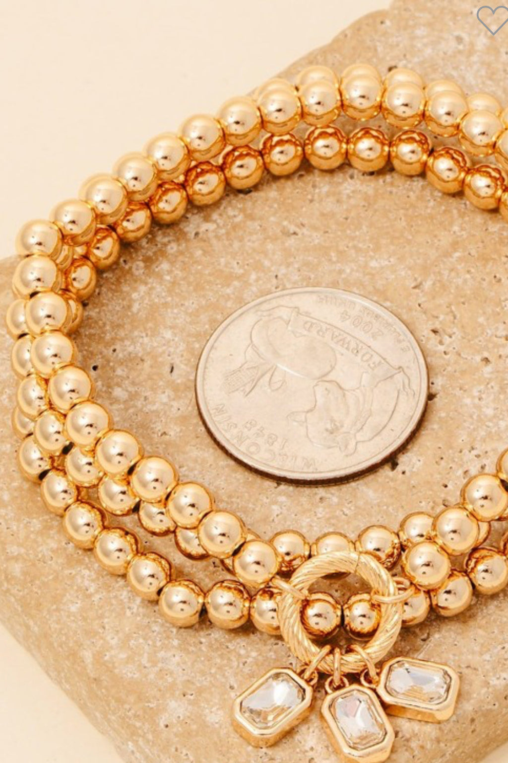 Wish Rhinestone Charm Beaded Bracelet Gold or Silver