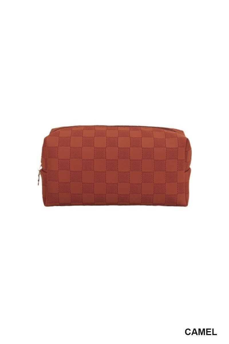 Checkered monogram cosmetic makeup pouch