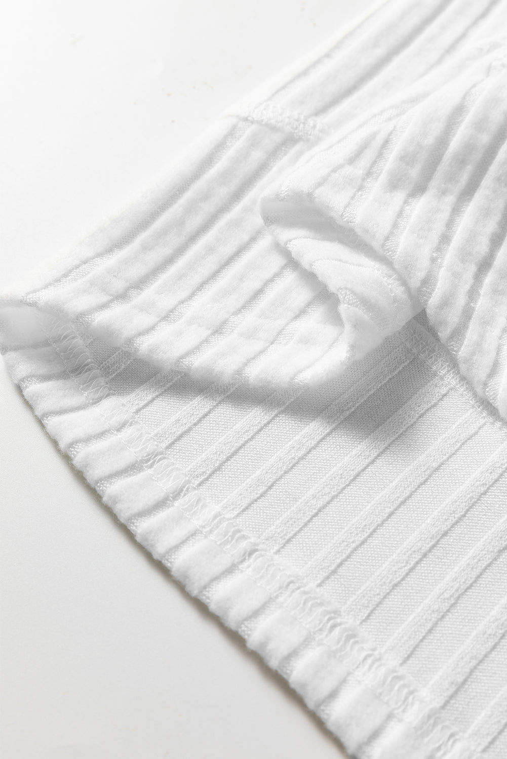 White Ribbed Texture Round Neck Long Sleeve Rounded Hem Knit Top