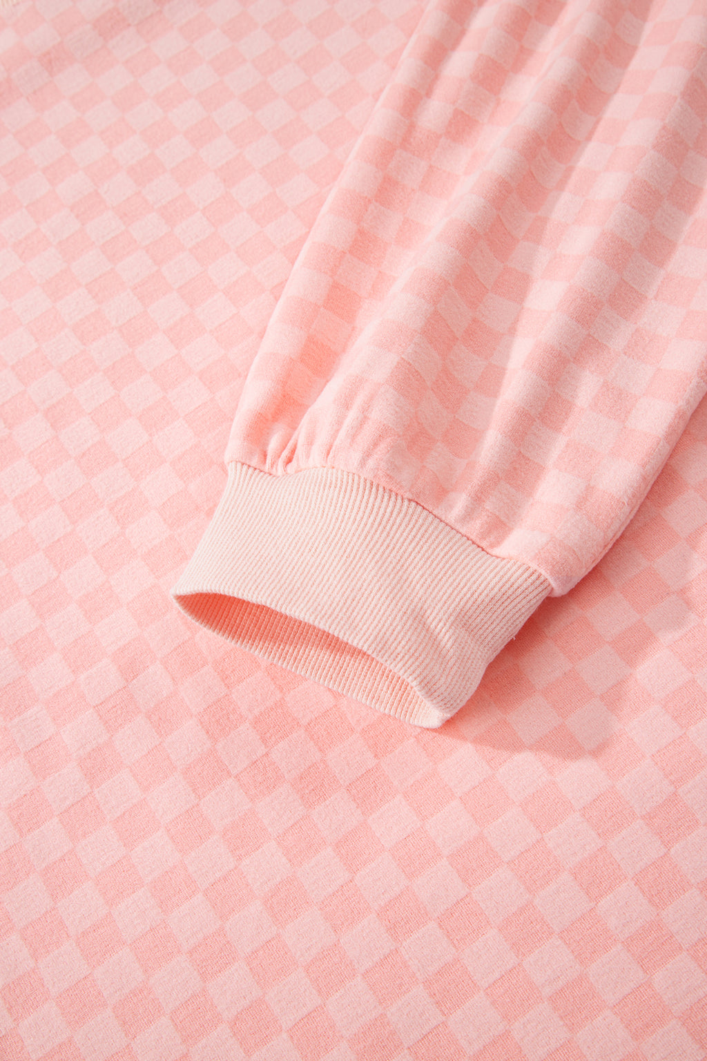 Brown Checkerboard Long Sleeve Pullover and Shorts Set