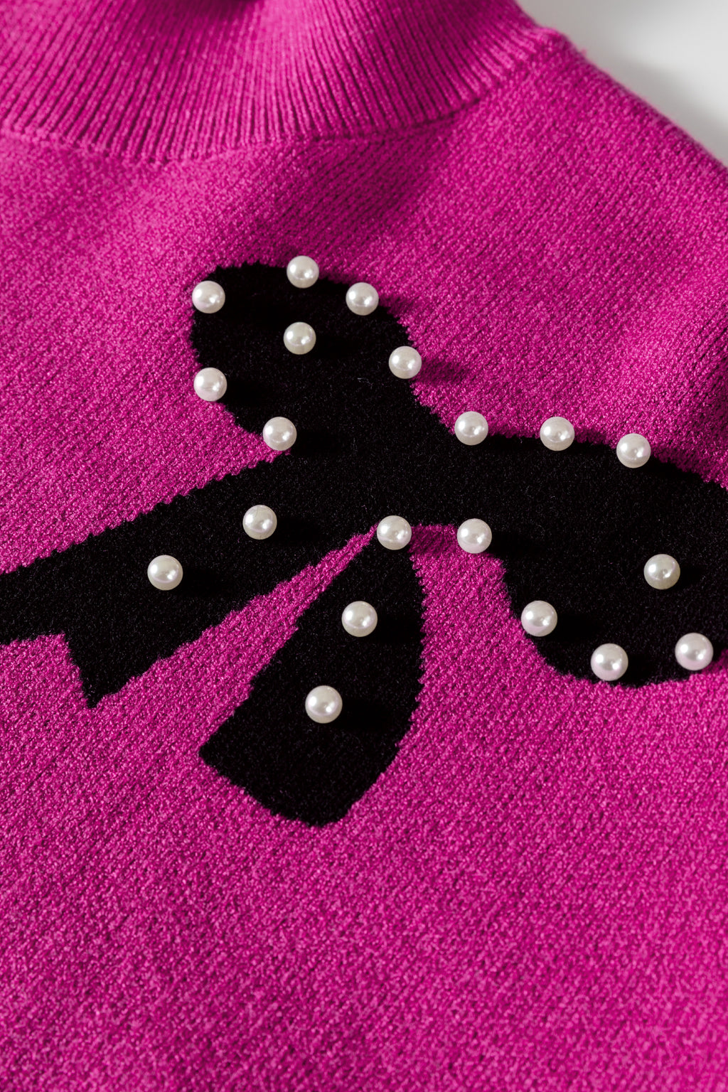 Blackish Green Pearl Embellished Bow Pattern Loose Sweater 3 colors