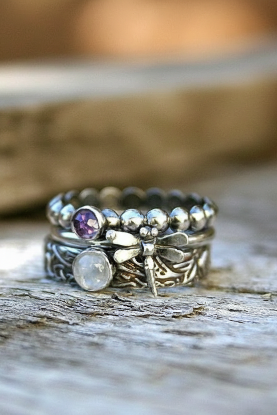 Vintage Dragonfly Ring Set