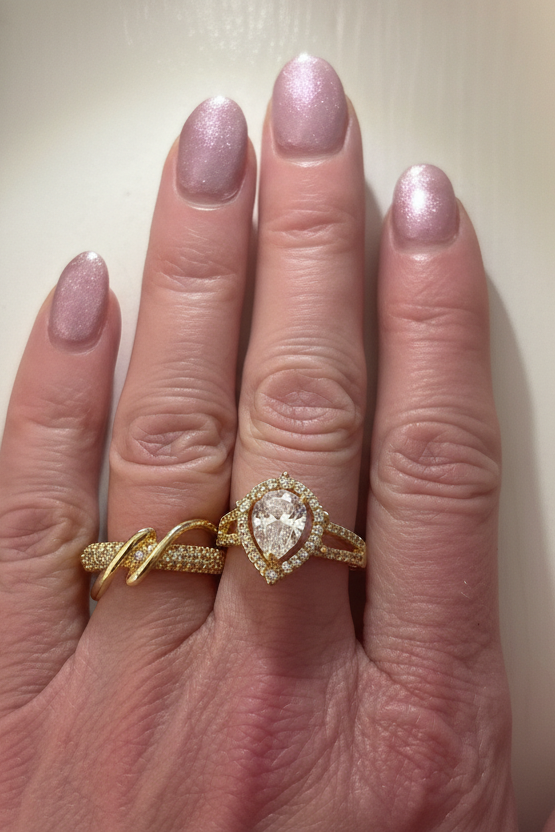 Mod Sky Gold Rhinestone Teardrop Open Band Cocktail Ring