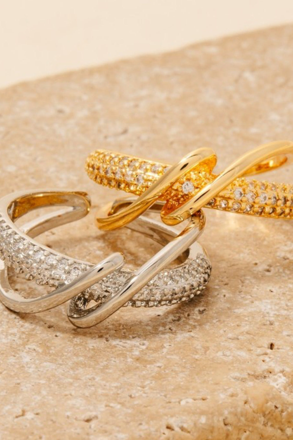 Mod Sky Wrapped Pave Row Open Band Silver or Gold Ring