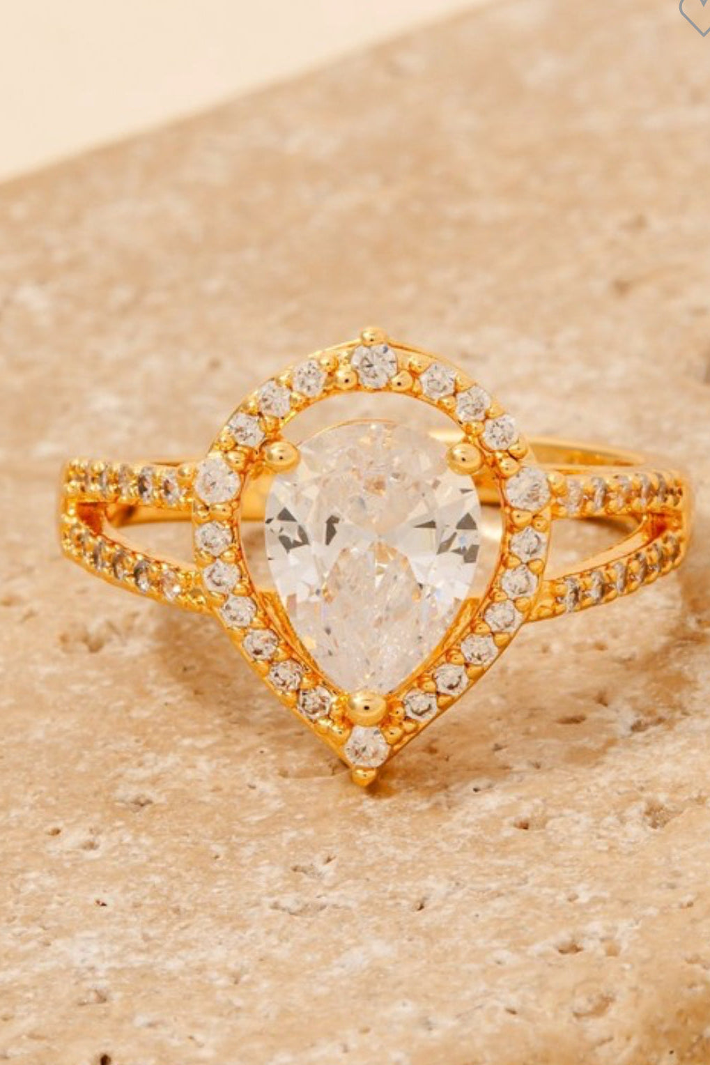 Mod Sky Gold Rhinestone Teardrop Open Band Cocktail Ring