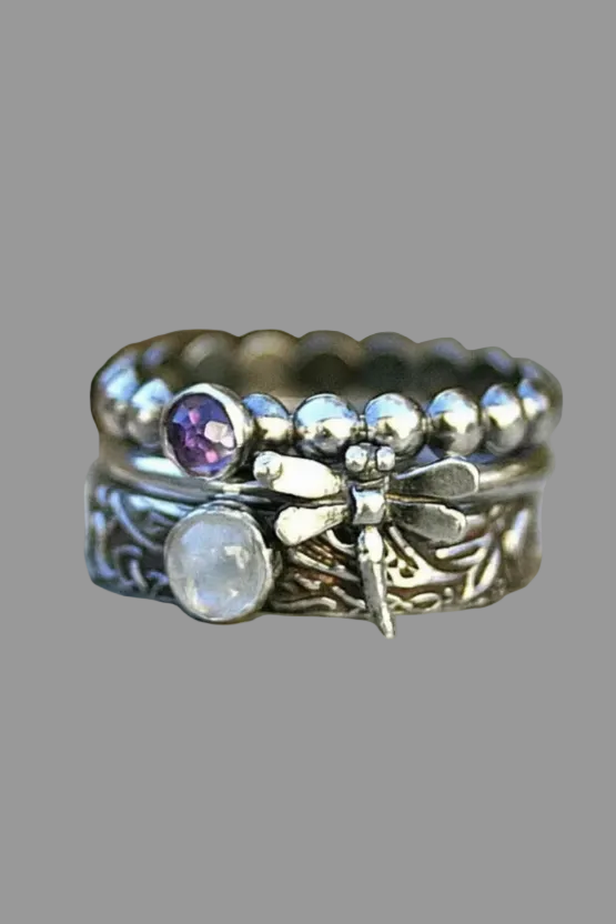 Vintage Dragonfly Ring Set