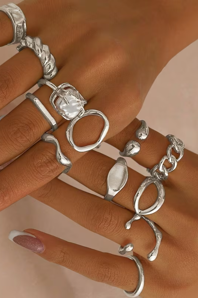 Stacking Ring Chic Set of 12 Rings Gold or Silver