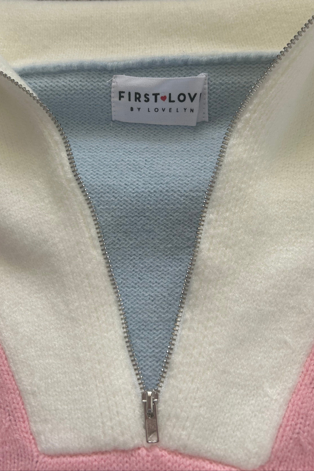 First Love by Lovlyn Pink Multicolor Short Sleeve Pink Quarter Zip Collared Spring Preppy Sweater