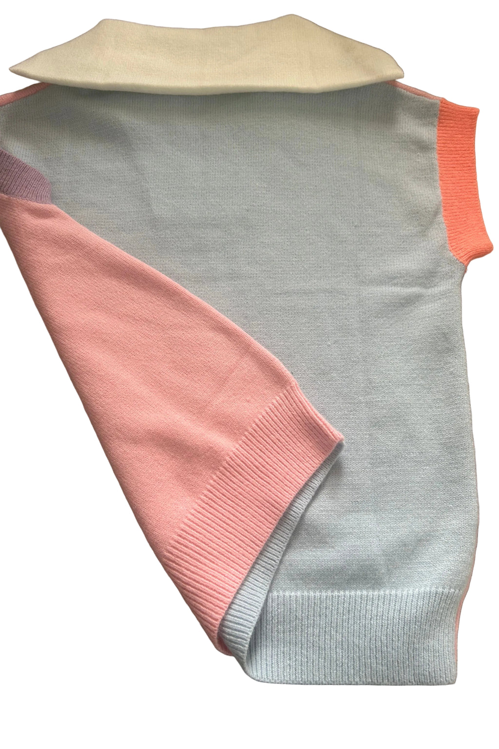 First Love by Lovlyn Pink Multicolor Short Sleeve Pink Quarter Zip Collared Spring Preppy Sweater