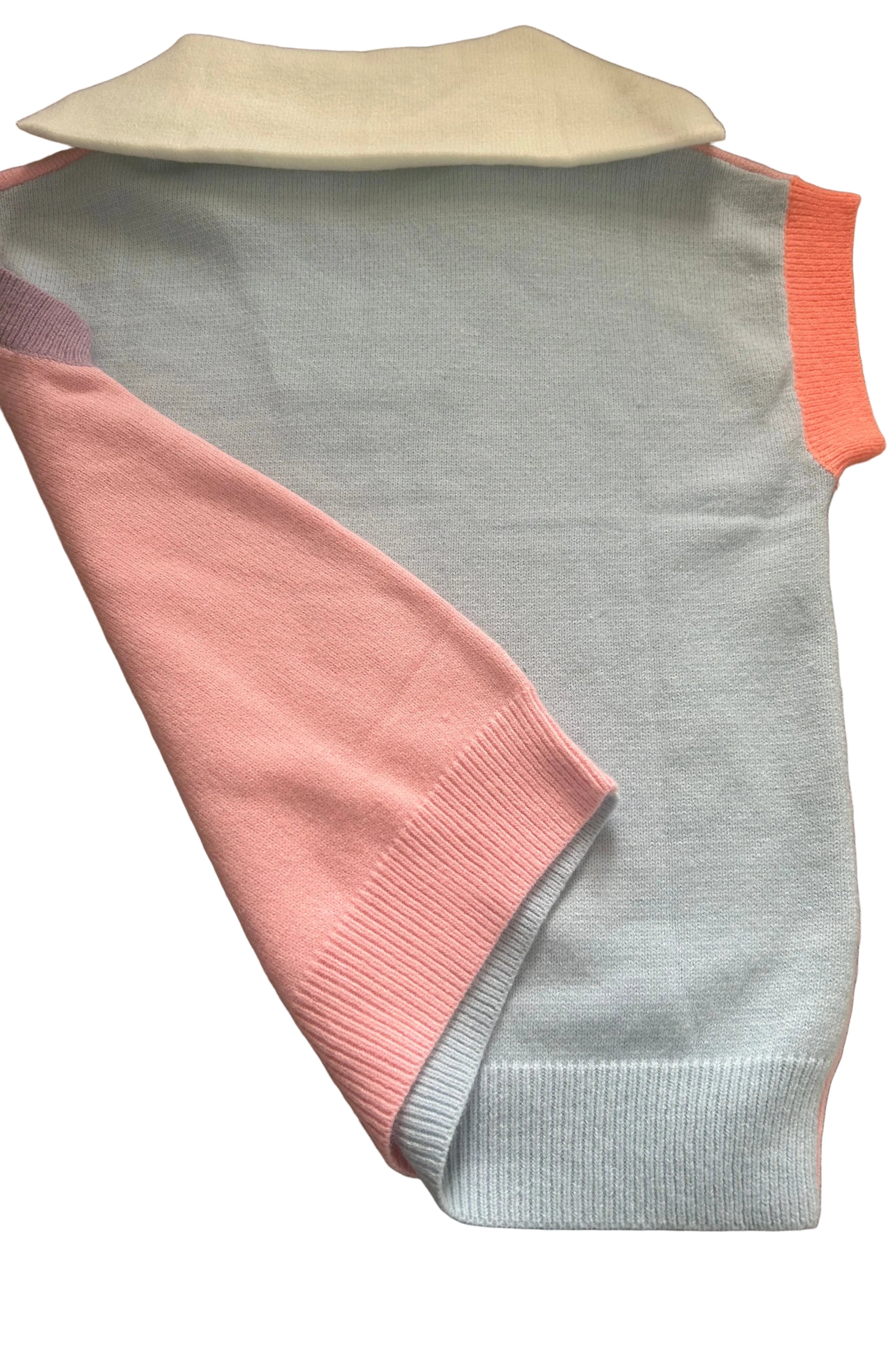 First Love by Lovlyn Pink Multicolor Short Sleeve Pink Quarter Zip Collared Spring Preppy Sweater