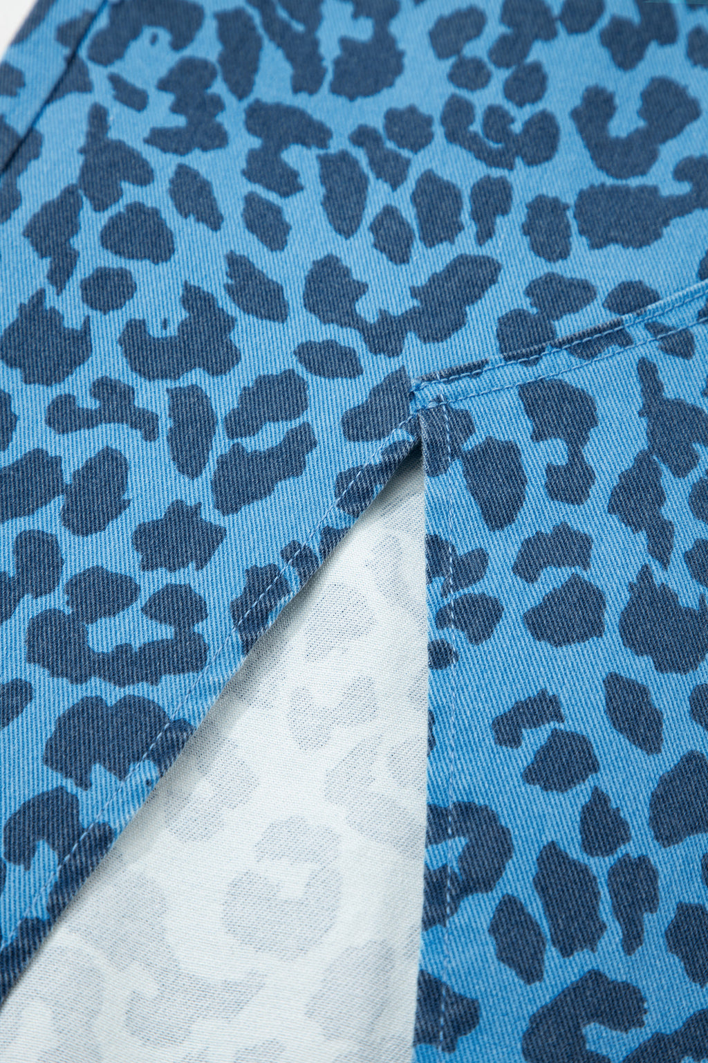 Brown Leopard Denim Frayed Split Denim Midi Skirt