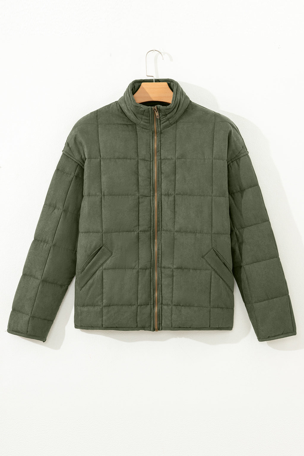 Green or Black Zip-Up Pocket Quilted Jacket