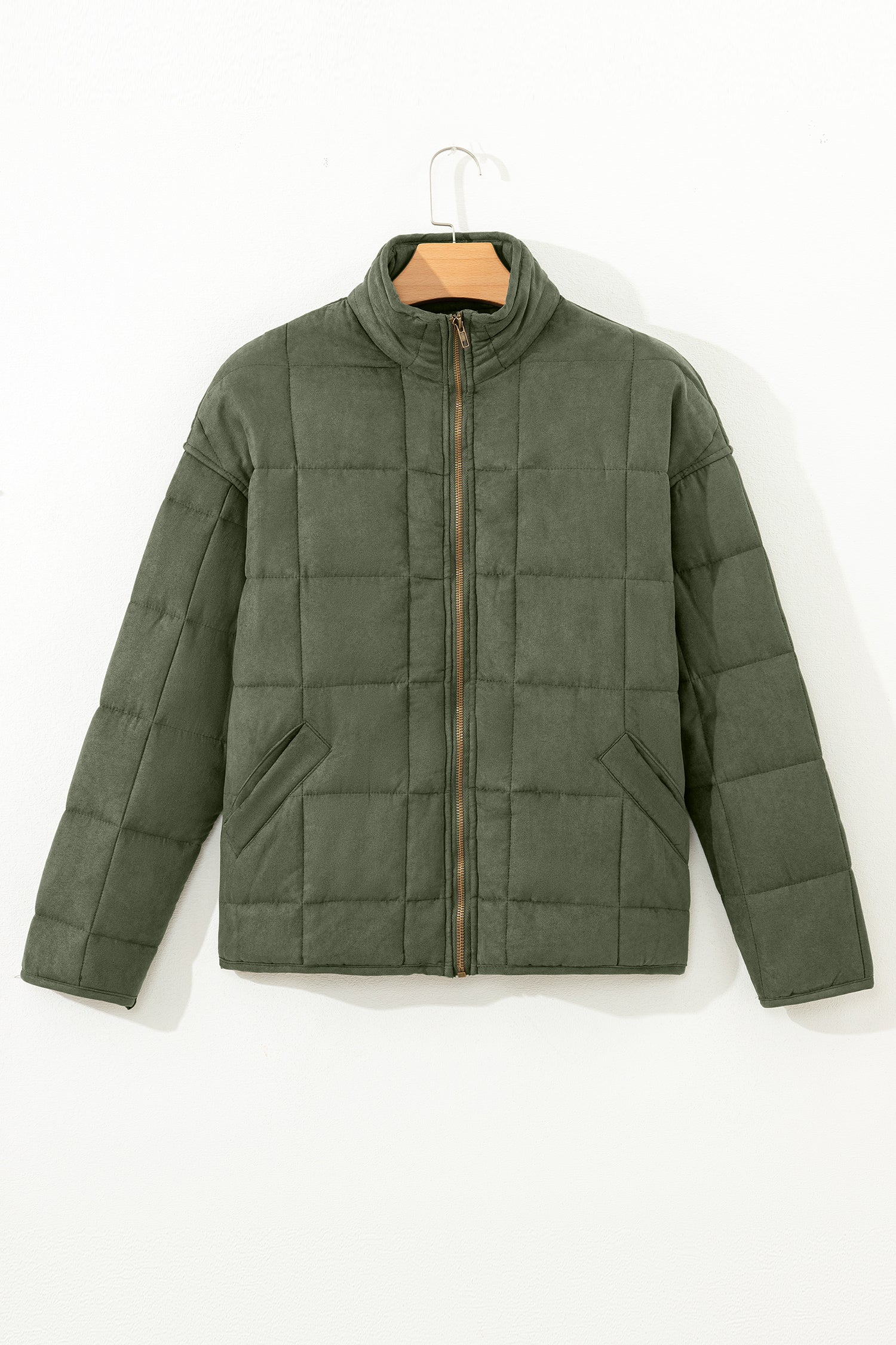 Green or Black Zip-Up Pocket Quilted Jacket
