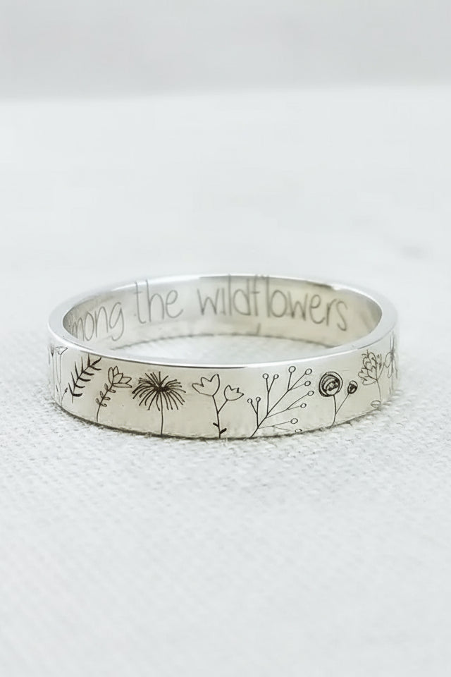 Vintage Dandelion Wildflowers Silver Ring