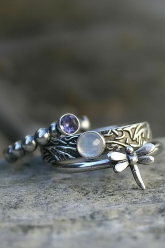 Vintage Dragonfly Ring Set