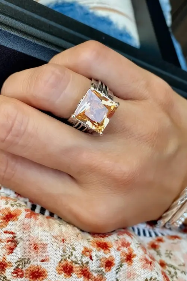 Square Boho Cubic Zirconia Peachy Ring