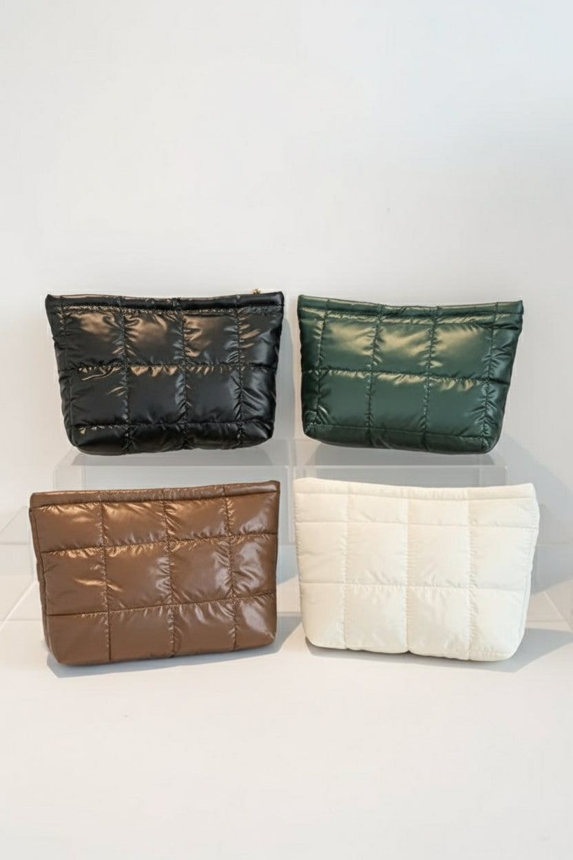 Shiny Quilted Puffer Make up Bag or Pouch 4 Colors