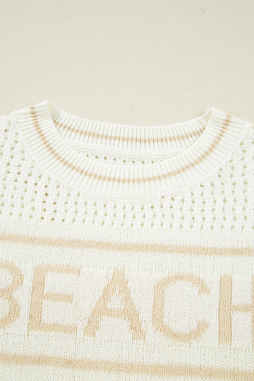 White BEACH Hollow Out Knitted Lightweight Dolman Sweater