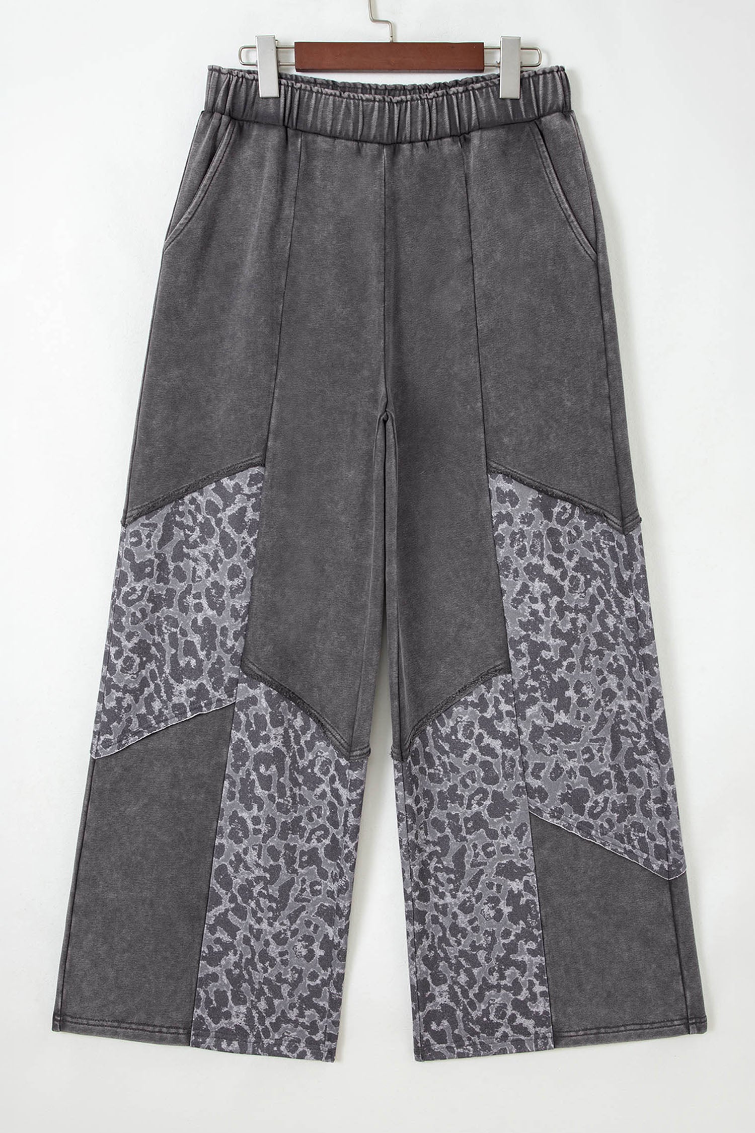 Coffee or Dark Grey Mineral Wash Leopard Patchwork Loose Pants