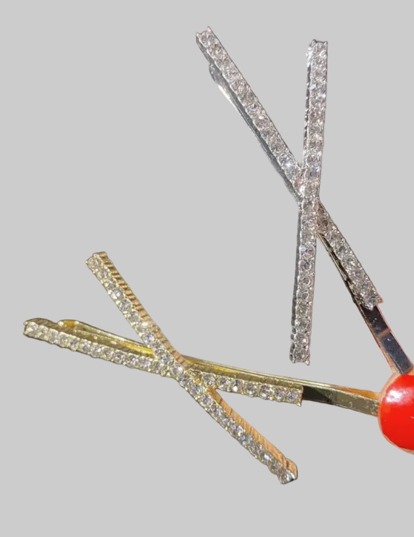Rhinestone X Shaped Barrett Hair Clips Set of 8