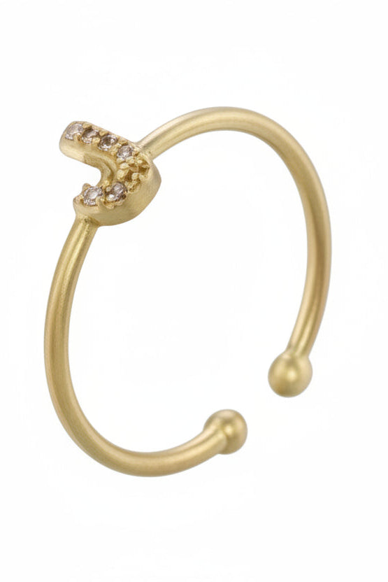 Letter Initial Micro Zirconia Gold Adjustable Ring