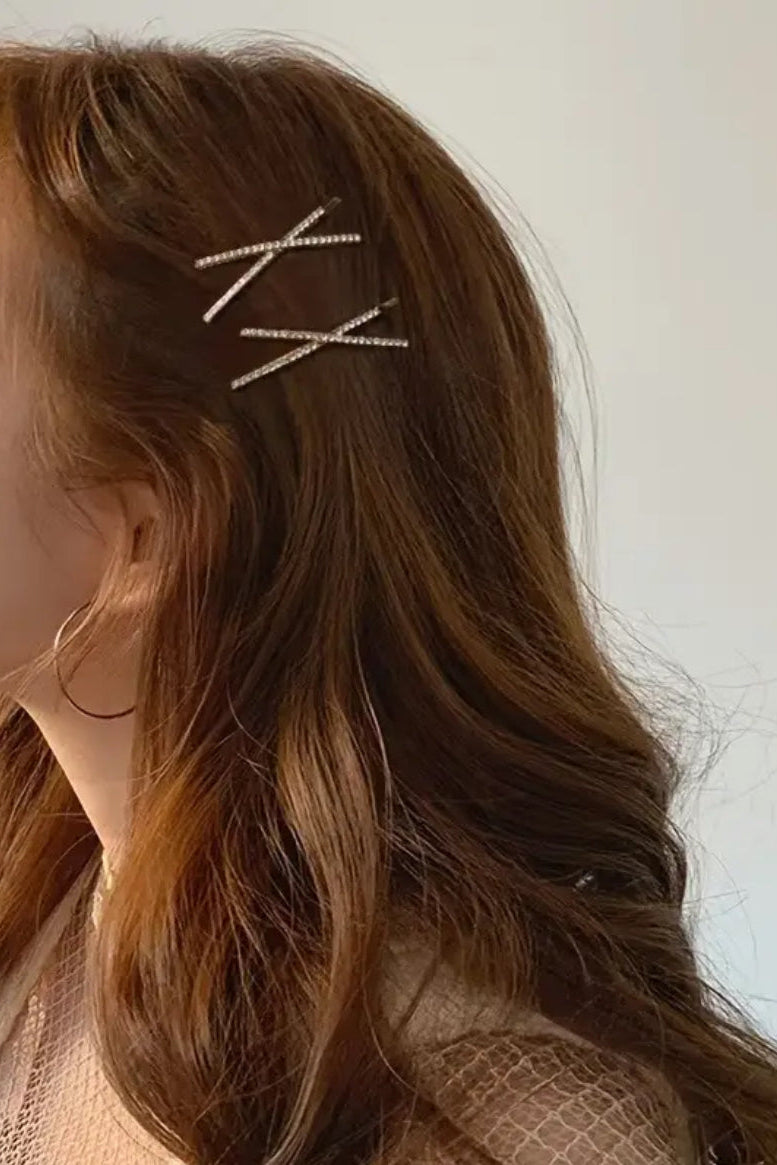 Rhinestone X Shaped Barrett Hair Clips Set of 8