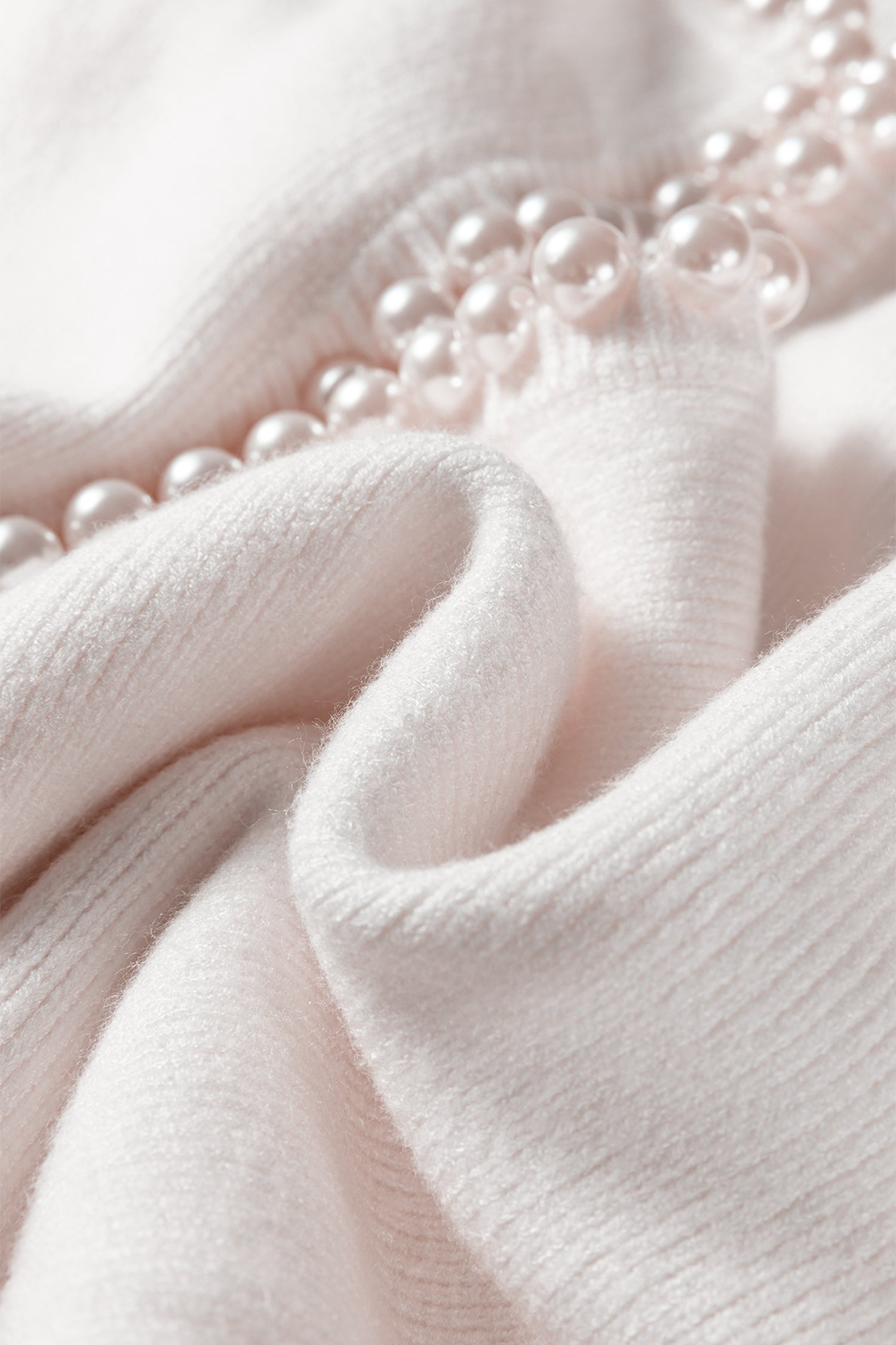 White Pearl Embellished Open Front Elegant Cardigan