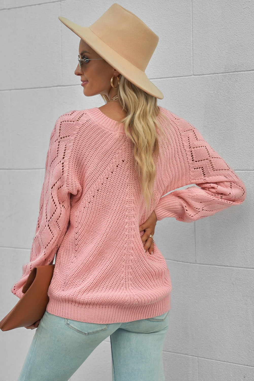 Black Hollow-out Puffy Sleeve Knit Sweater
