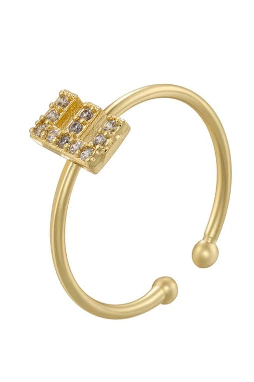 Letter Initial Micro Zirconia Gold Adjustable Ring