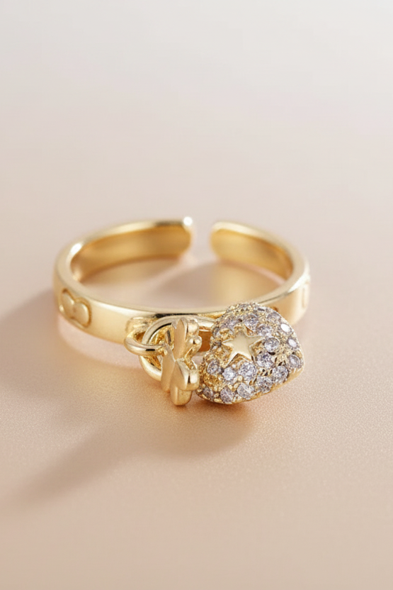 Clover Heart Dangling Adjustable Ring