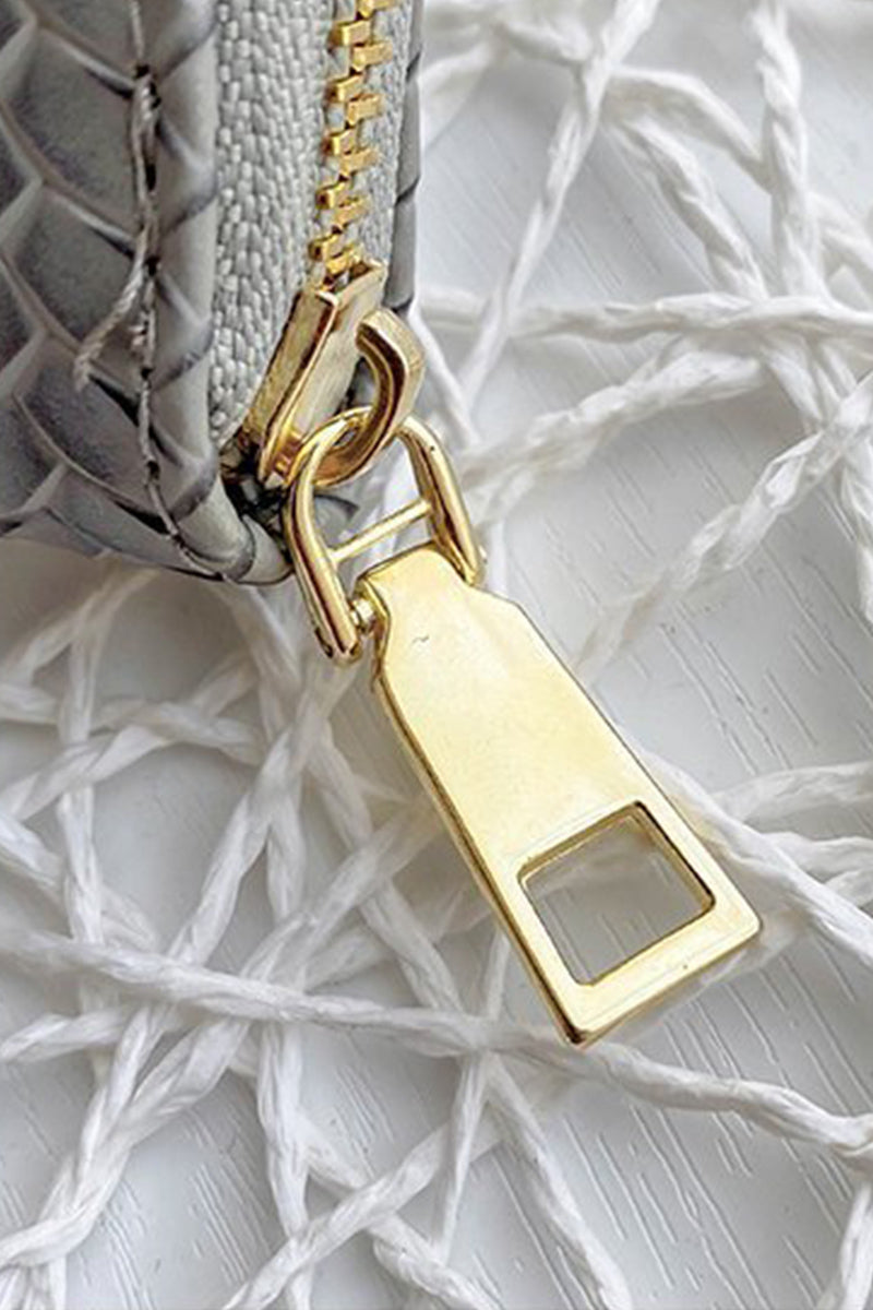 Vegan Leather Woven Weave Long Green Wallet