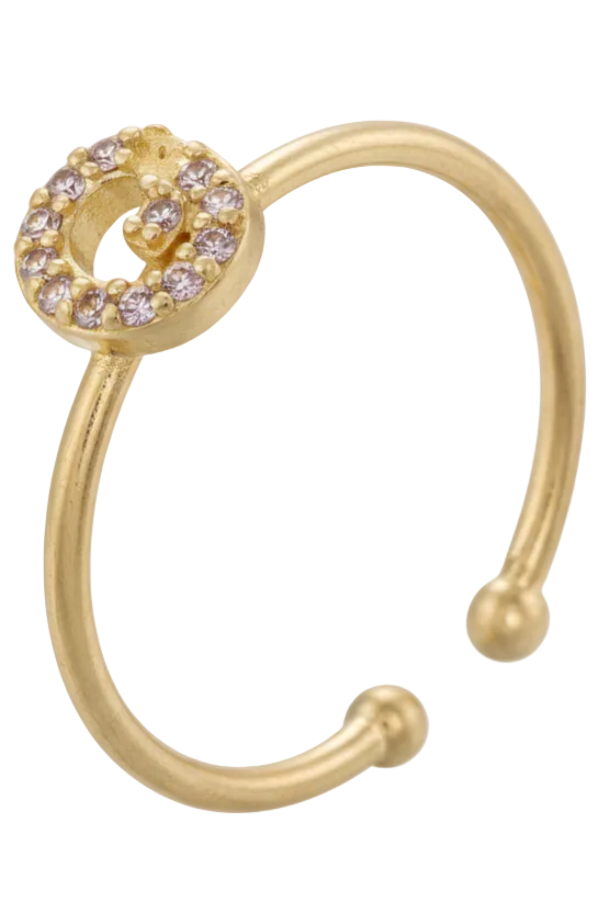 Letter Initial Micro Zirconia Gold Adjustable Ring