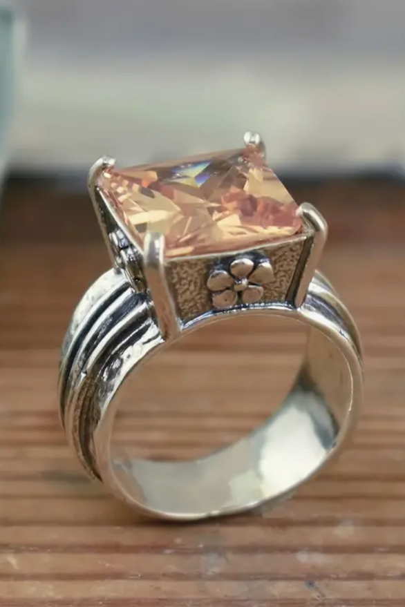 Square Boho Cubic Zirconia Peachy Ring