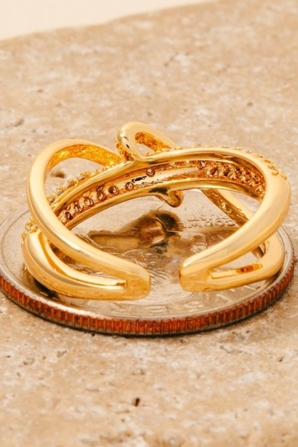 Mod Sky Wrapped Pave Row Open Band Silver or Gold Ring