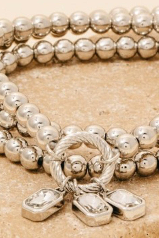 Wish Rhinestone Charm Beaded Bracelet Gold or Silver