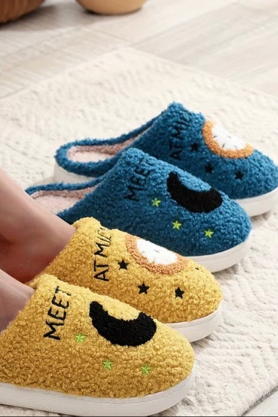 Meet Me at Midnight Clock & Moon Plush Women's Slippers