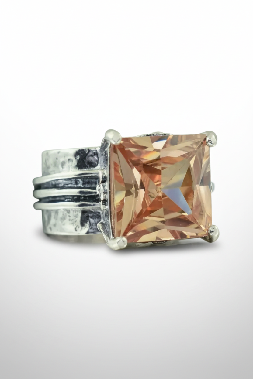 Square Boho Cubic Zirconia Peachy Ring