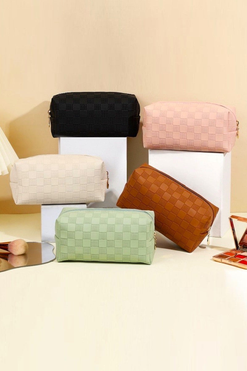 Checkered monogram cosmetic makeup pouch