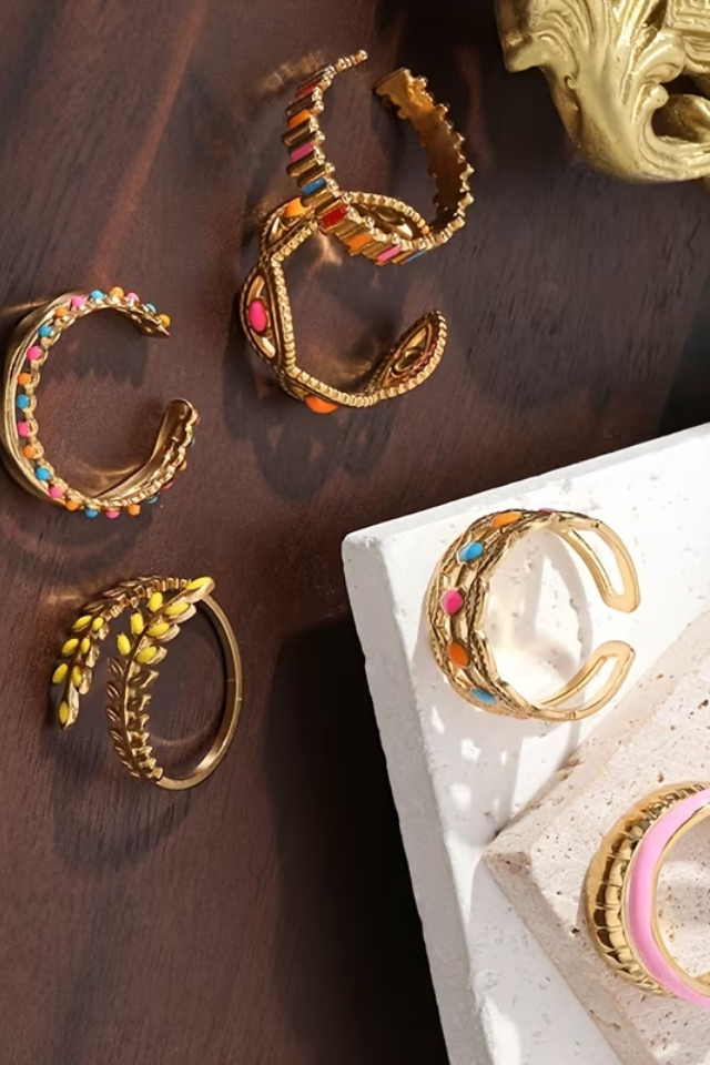 Colorful Stainless Steel Adjustable 6 Piece Ring Set