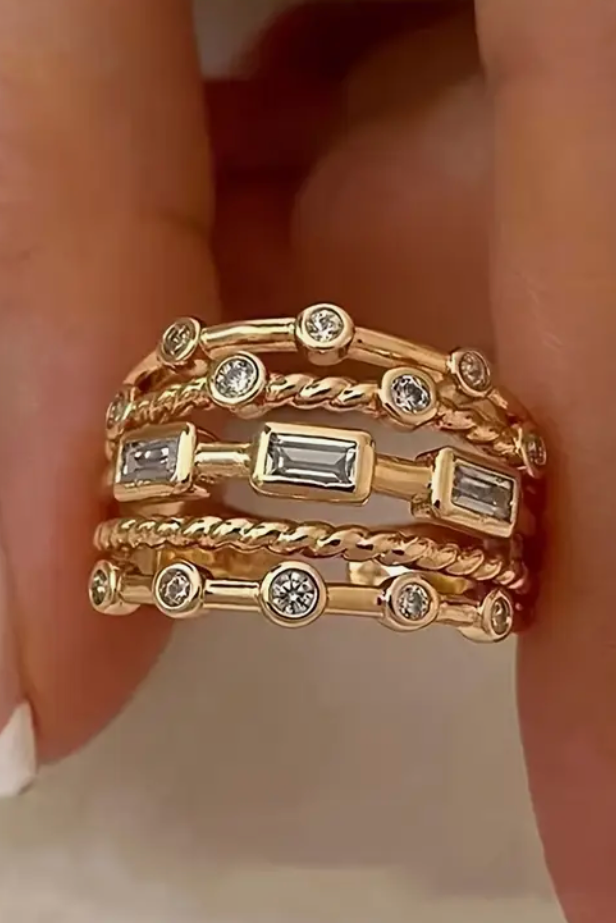 Multi layered Geometric Boho Stackable Adjustable Ring