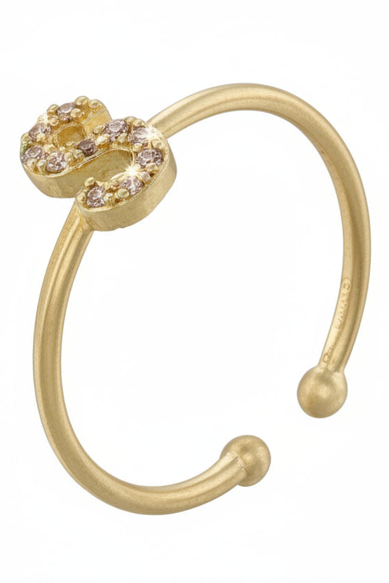 Letter Initial Micro Zirconia Gold Adjustable Ring