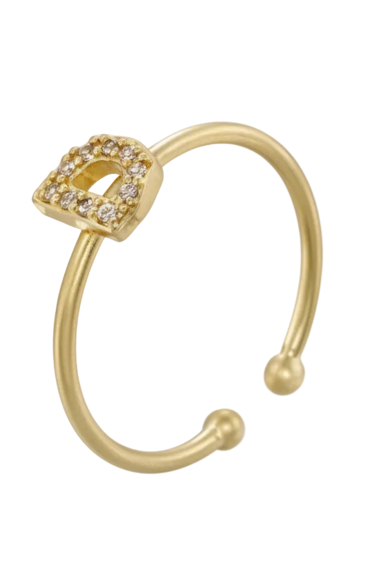 Letter Initial Micro Zirconia Gold Adjustable Ring