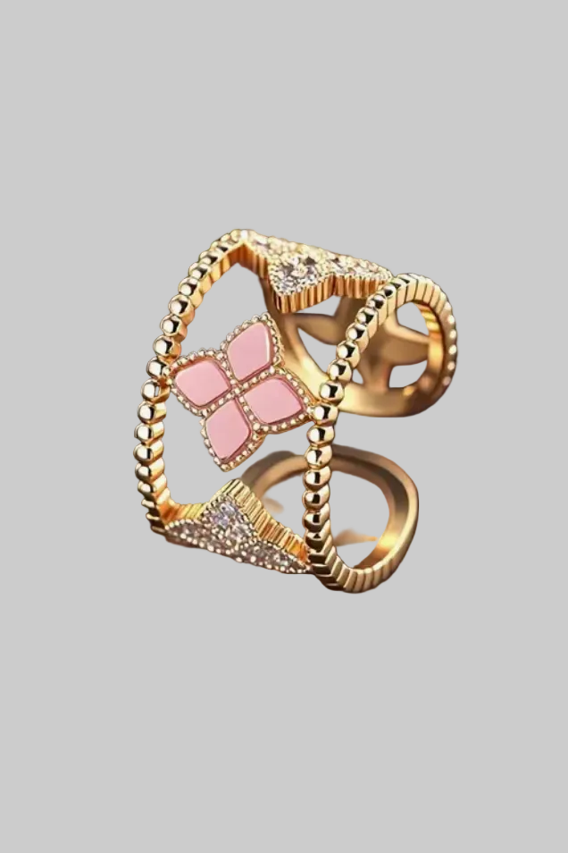 Hollow Band Floral Clover Ring 3 colors