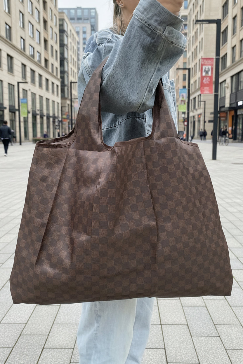 Large Checkered Portable & Foldable Tote Bag