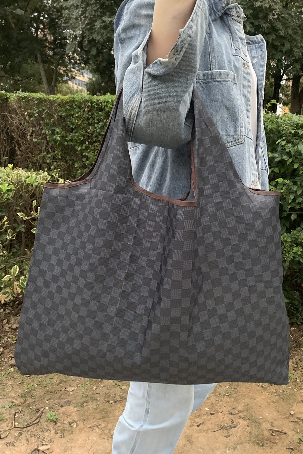 Large Checkered Portable & Foldable Tote Bag