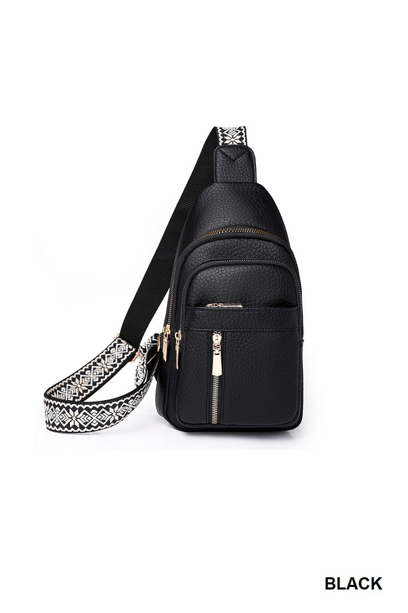Black Vegan Leather Crossbody Sling Chest Pack
