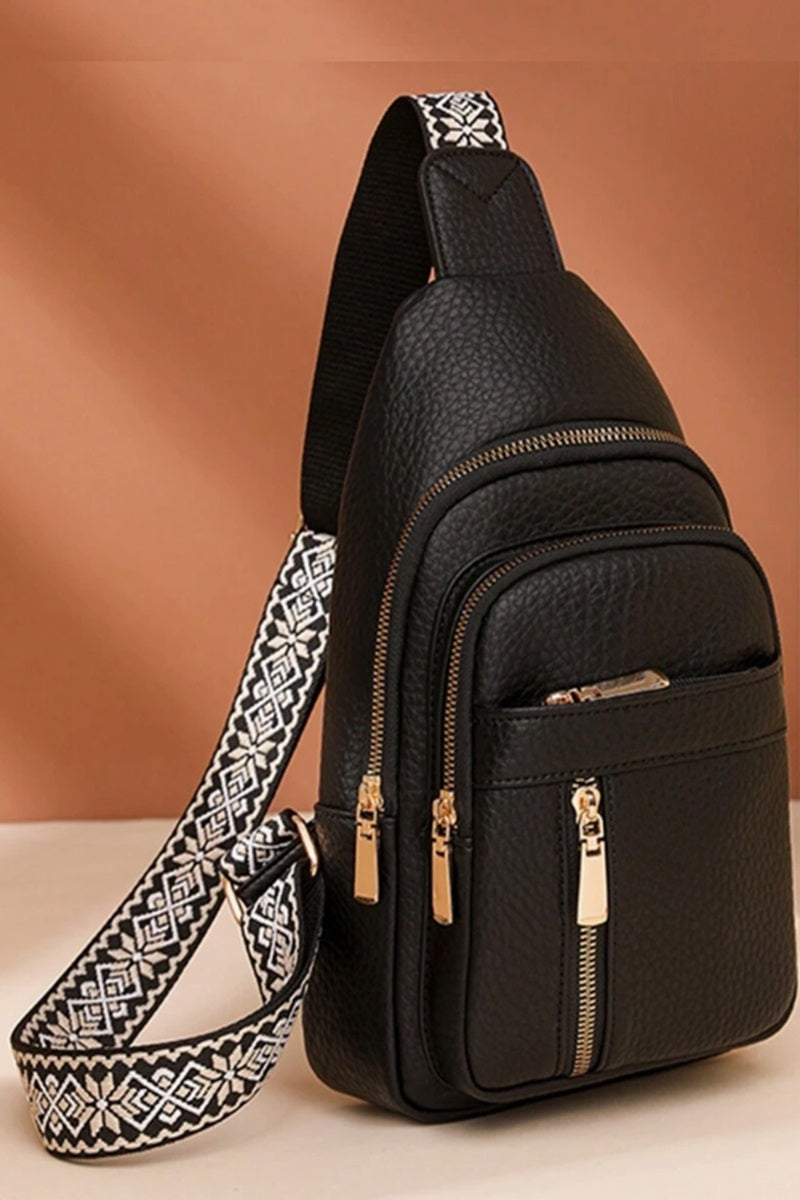 Black Vegan Leather Crossbody Sling Chest Pack