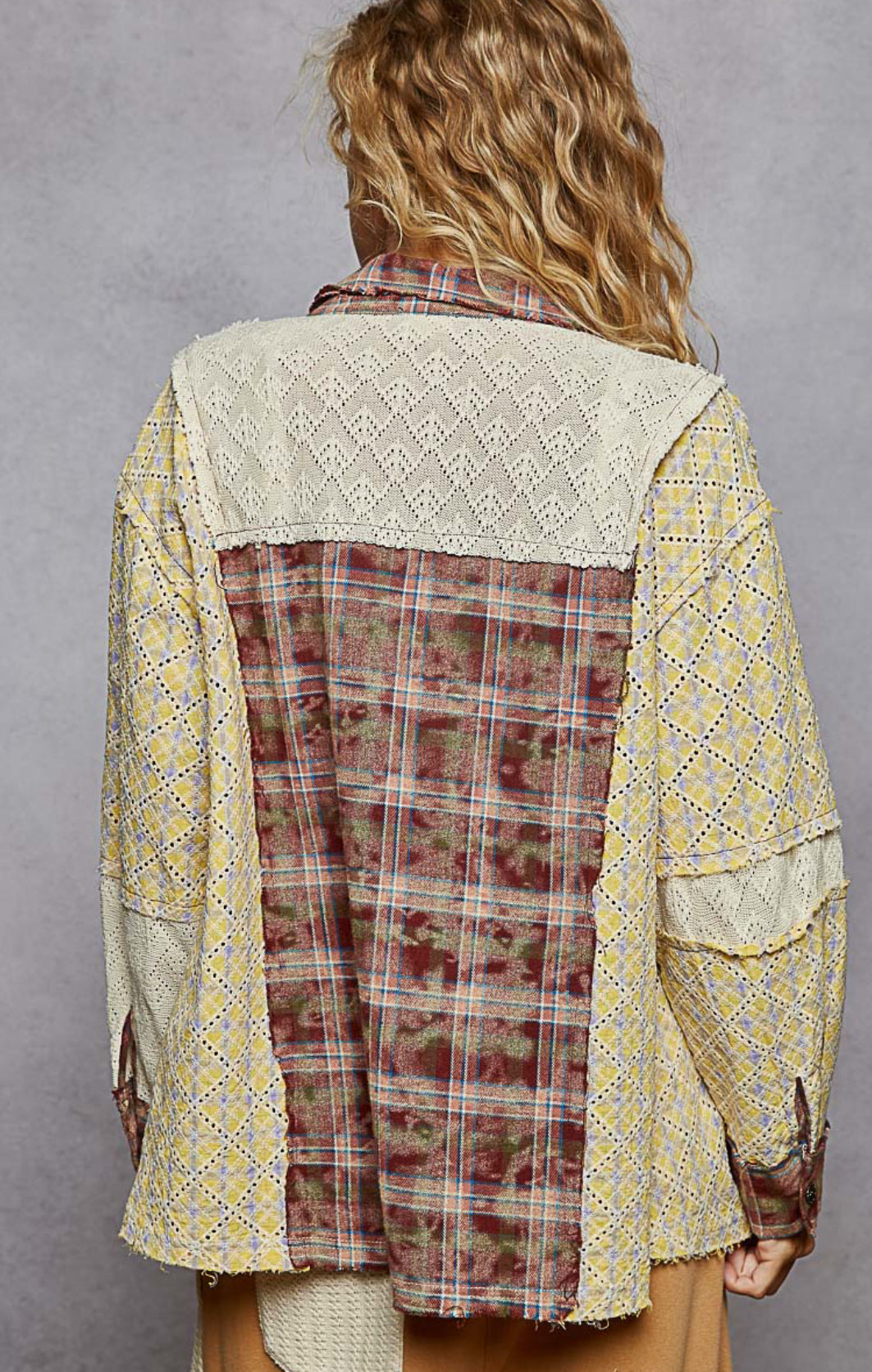 POL Red Brick Mixed Print Oversized Button Down Shirt