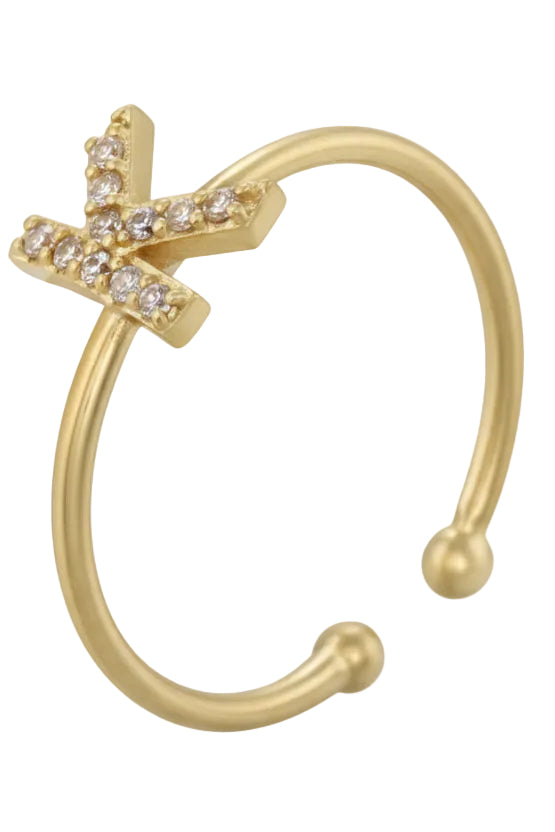 Letter Initial Micro Zirconia Gold Adjustable Ring